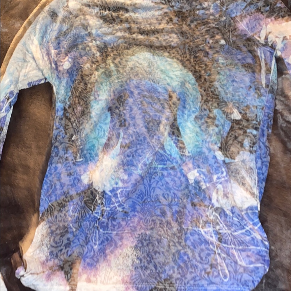 Prana M Abstract Blue and White Long Sleeve Top - Picture 3 of 3